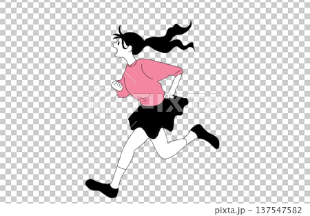 横を向いて全力で走る女の子のイラスト　スポーツと健康　手書きベクター素材 137547582