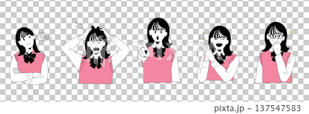 Illustration set of various facial expressions and gestures of high school girls - Emotions, anger, sadness, happiness and reactions - Hand-drawn material Illustration set of various facial expressions and gestures of high school girls - Emotions, anger, sadness, happiness and reactions - Hand-drawn material 137547583