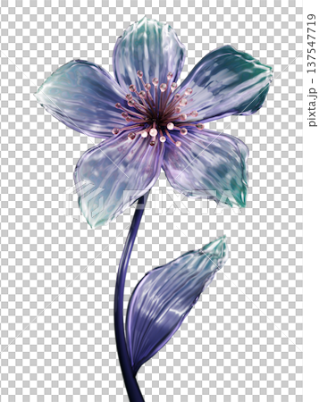 Translucent Purple Glass Flower With Stem and Leaf, Decorative Botanical Art Ornament Translucent Purple Glass Flower With Stem and Leaf, Decorative Botanical Art Ornament 137547719