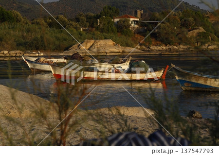 fishing boats on the lake. fishing boats on the lake. 137547793