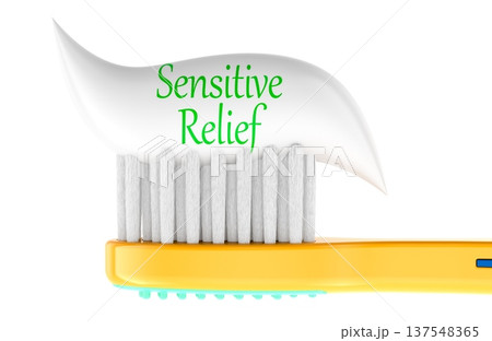Toothbrush with Sensitive Relief toothpaste, 3d rendering 137548365