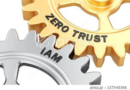 Zero Trust and IAM concept with interlocking gears. 3D rendering Zero Trust and IAM concept with interlocking gears. 3D rendering 137548366