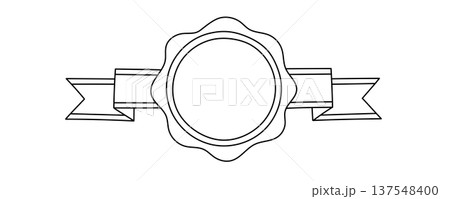 Scalloped Award Seal With Ribbon Banner Outline Illustration 137548400