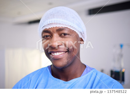 Happiness, portrait and black man, surgeon or healthcare expert for surgery support, hospital services or medical help. Wellness, smile and African person, nurse or professional doctor in clinic Happiness, portrait and black man, surgeon or healthcare expert for surgery support, hospital services or medical help. Wellness, smile and African person, nurse or professional doctor in clinic 137548522