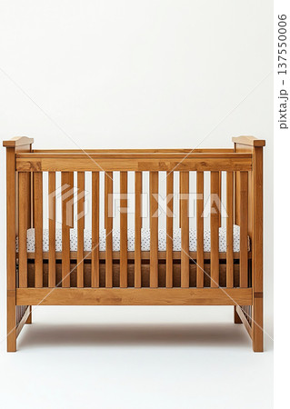 Modern wooden cot providing a safe sleeping environment for babies on a clean background 137550006