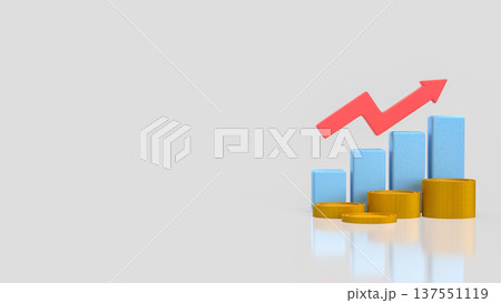 Rising Financial Growth Concept With Coins And Upward Arrow Chart 3d render. Rising Financial Growth Concept With Coins And Upward Arrow Chart 3d render. 137551119
