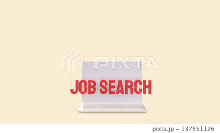 Job Search Text Emerging From Laptop Screen Online Career Recruitment Concept 3d render. 137551126