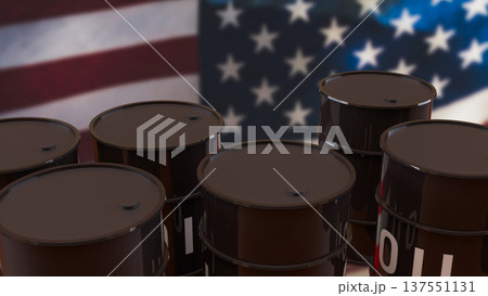 Oil Barrels With United States Flag Energy Industry Concept 3d render. 137551131
