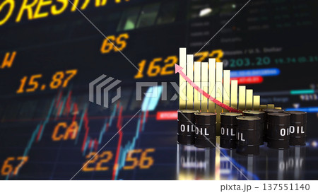 Oil Price Decline Chart With Barrels Energy Market Concept 3d render. 137551140