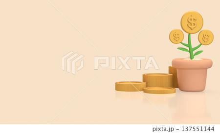 Money Growth Concept With Dollar Coin Plant In Pot 3d render. 137551144