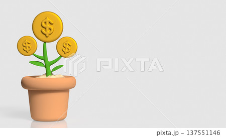 Money Tree Concept With Dollar Coins Growing In Pot 3d render. 137551146