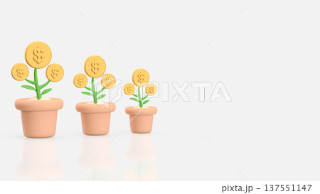 Money Tree Growth Concept With Dollar Coin Plants In Pots 3d render. Money Tree Growth Concept With Dollar Coin Plants In Pots 3d render. 137551147