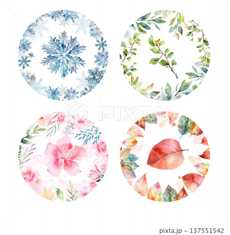 Seasons of the year round frames. Hand drawn. Not AI, vector illustration. 137551542