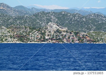 A small seaside town Antalya. Flooded ancient Lycian city as a result of the earthquake city. Near the city of Simena in the vicinity of Kekova Turkey. 137551803