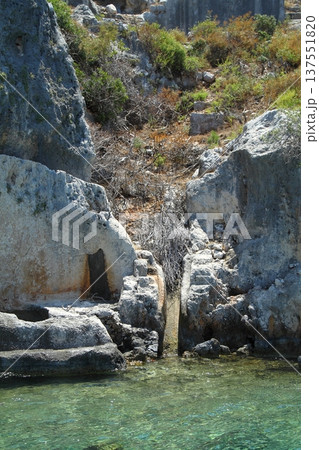 A small seaside town Antalya. Flooded ancient Lycian city as a result of the earthquake city. A small seaside town Antalya. Flooded ancient Lycian city as a result of the earthquake city. 137551820