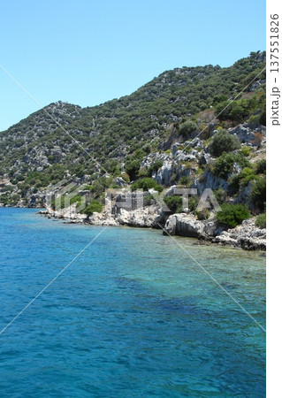 A small seaside town Antalya. Flooded ancient Lycian city as a result of the earthquake city. 137551826