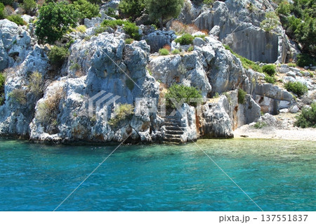 A small seaside town Antalya. Flooded ancient Lycian city as a result of the earthquake city. 137551837