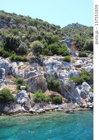 A small seaside town Antalya. Flooded ancient Lycian city as a result of the earthquake city. A small seaside town Antalya. Flooded ancient Lycian city as a result of the earthquake city. 137551839