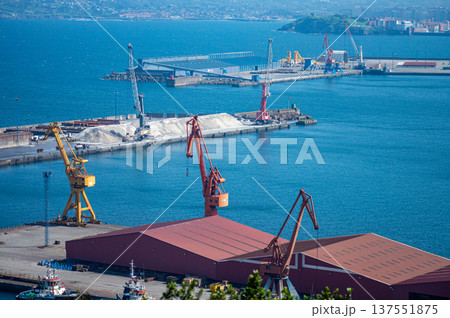 Gijon port settlements amidst scenic coastal landscapes in Gijon, Asturias, Spain 137551875