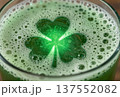 Green Beer Foam with Glowing Shamrock Macro for St. Patrick's Day 137552082