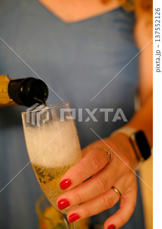 Champagne Glass with Sparkling Bubbles Champagne Glass with Sparkling Bubbles 137552126