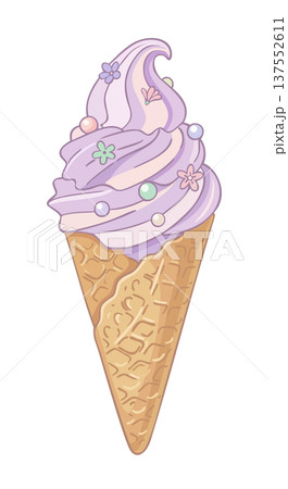 Lavender icecream cone. Vector isolated illustration 137552611