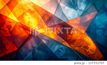 溶岩と氷河を思わせる大胆なガラス三角形の抽象 137552707