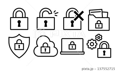 サイバーセキュリティのイメージの南京錠のアイコンセット 線幅可変 137552715