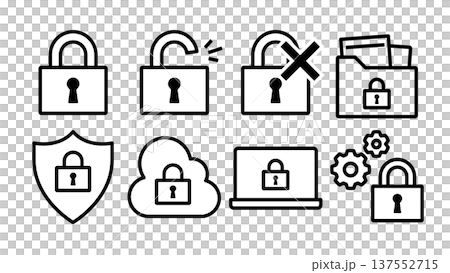 サイバーセキュリティのイメージの南京錠のアイコンセット 線幅可変 137552715