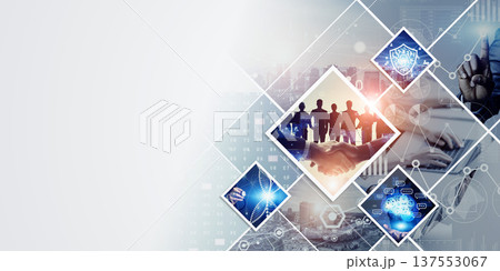 様々なビジネス・テクノロジーイメージのコラージュ　バナー・広告向け横長ビジュアル 137553067