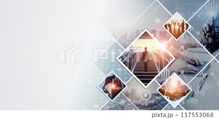 様々なビジネスイメージのコラージュ　バナー・広告向け横長ビジュアル 137553068