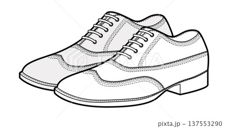 6decWingtip mens brogue shoes sketch pair. Perforated leather footwear with classic wingtip detail smart dress style. 137553290