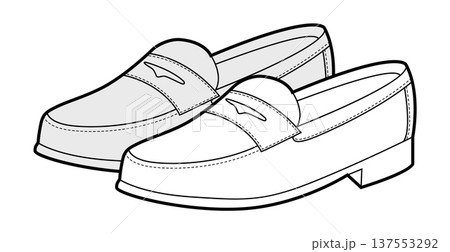 Loafer shoe women sketch pair. Bright strap front casual footwear for smart casual office outfit. Technical fashion 137553292