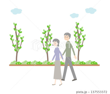 散歩しているシニア夫婦 散歩しているシニア夫婦 137553372