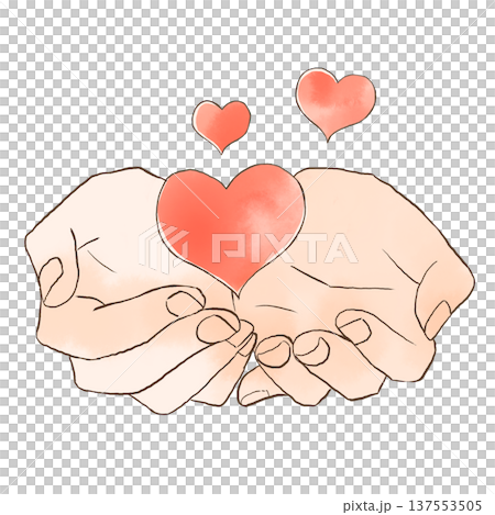水彩風 手でハートを包み込むイラスト 137553505