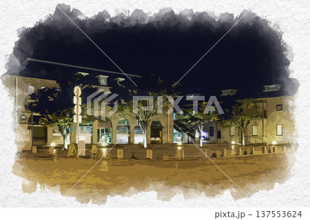 水彩画風 門司港レトロ かいもん市場 福岡県北九州市 水彩画風 門司港レトロ かいもん市場 福岡県北九州市 137553624