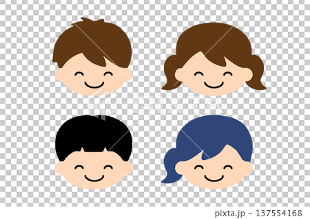 Smiling children's face icon set, boys and girls, simple kids characters and avatars 137554168