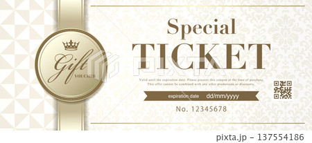 上品な白と金のギフト券・割引クーポン・チケットのテンプレート - 高級ダマスク柄デザイン 137554186
