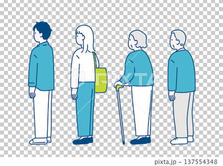 Illustration material of people of all ages and genders lining up 137554348