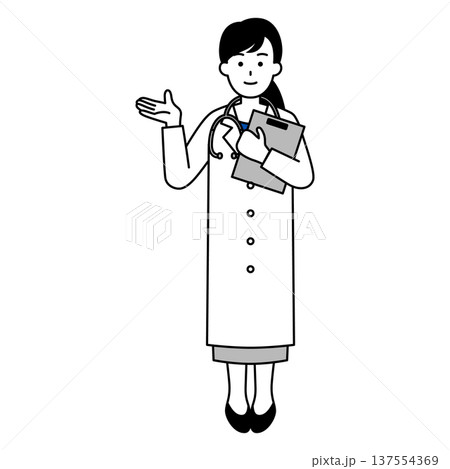 右手で案内する医師の女性(全身) 右手で案内する医師の女性(全身) 137554369