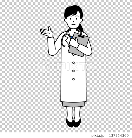 右手で案内する医師の女性(全身) 右手で案内する医師の女性(全身) 137554369