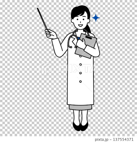 Female doctor explaining with a pointer (full body) Female doctor explaining with a pointer (full body) 137554371