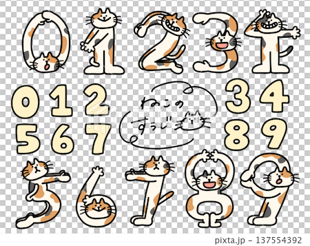 Calico cat expressing numbers with human letters 137554392