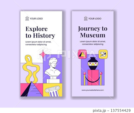 Flat Cartoon Hand Drawn Social Media Vertical Banner for International Museum Day 137554429