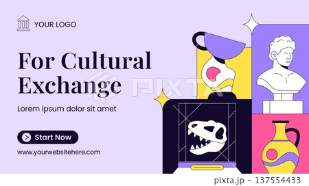 International Museum Day Flat Cartoon Hand Drawn Social Media Thumbnail Background 137554433