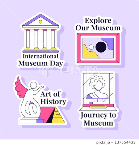 International Museum Day Flat Cartoon Hand Drawn Social Media Label Background Illustration 137554435
