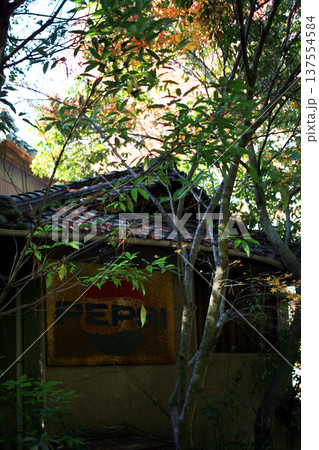 古い旅館の壁と紅葉 137554584