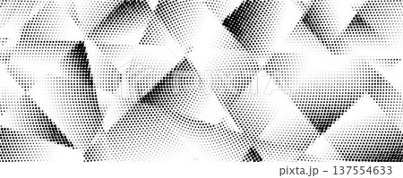 Radial halftone gradient polygon texture. Rough pixel triangle pattern background. Grunge dotted triangular surface overlay. Geometric gradated polygonal wallpaper overlay. Vector dot mosaic cover 137554633