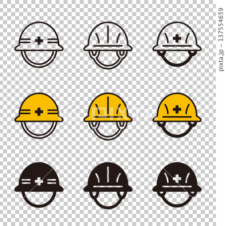 Safety helmet icon. A helmet worn in construction, work, and disaster prevention. Safety helmet icon. A helmet worn in construction, work, and disaster prevention. 137554659