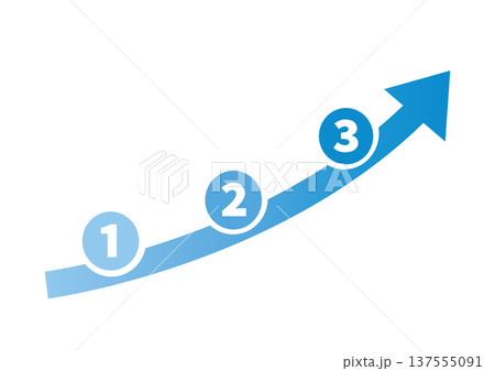 青グラデーションステップ矢印アイコン 手順図解素材 137555091